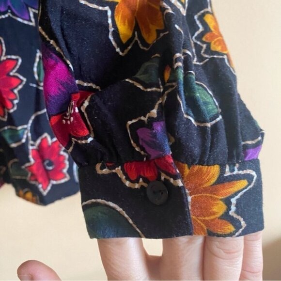 Y2K Jessie Rayon Collared Floral Long Sleeve Blouse Woman Large Dopamine Retro - Picture 6 of 11